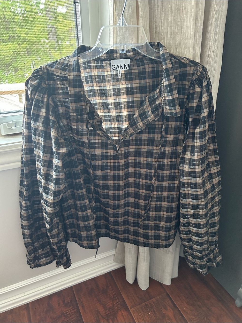 Ganni Seersucker Blouse Sz 38